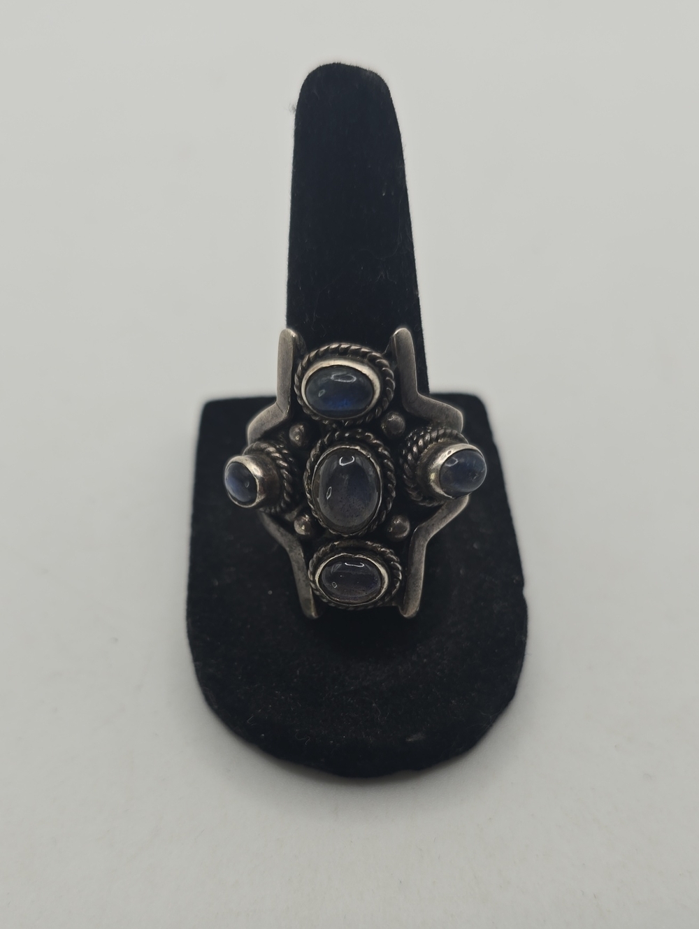 Sterling Silver Blue Labrodorite Stone Cluster Ring